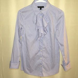 Banana Republic Blue/White Striped Ruffle Blouse